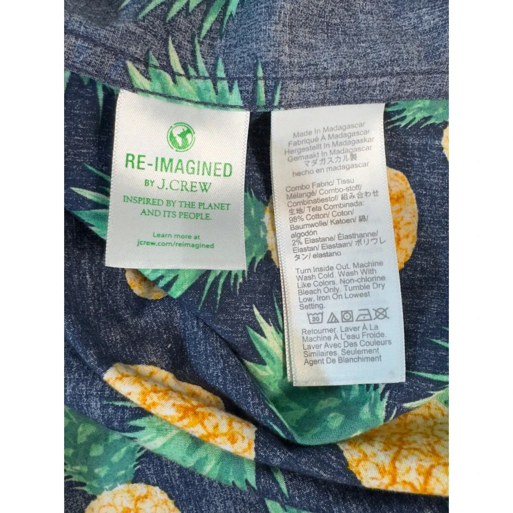 J Crew Mens Slim Fit Short Sleeve Button Down Shirt Large Pineapple Print Resort
